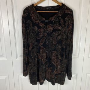 Vikki Vi 1X Slinky Jersey Cardigan Sweater Paisley Knit Hook eye Travel Topper